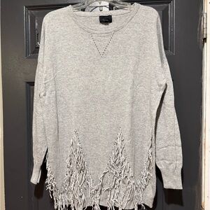 Lumiere Gray Fringe Crew Neck Sweater